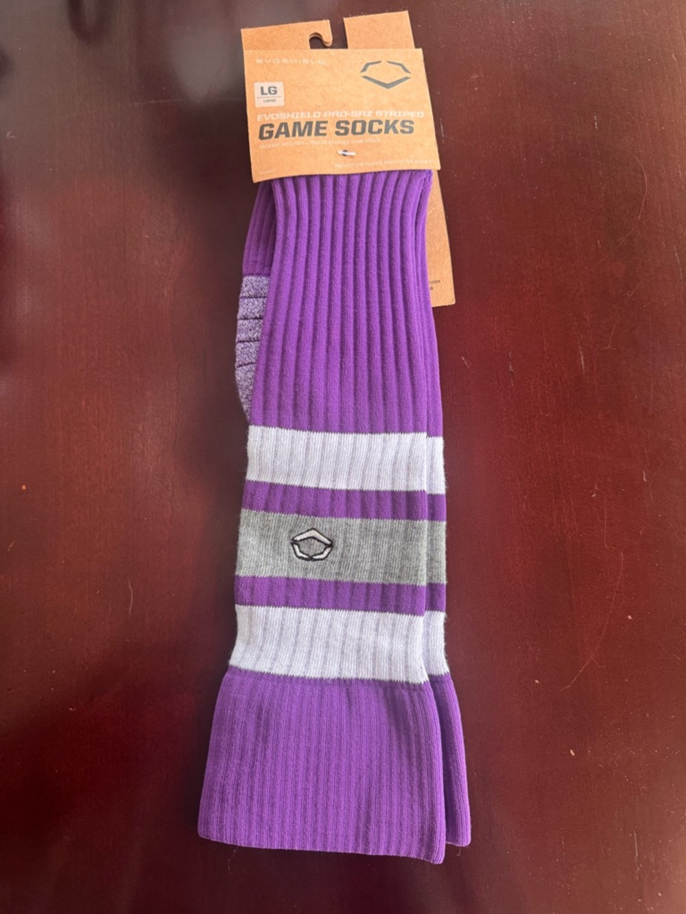 LG Purple and Gray Striped Game Crew Socks